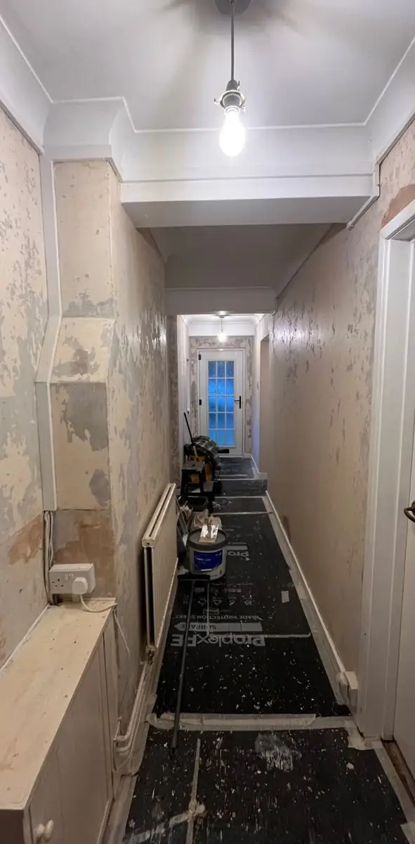 Long hallway before plastering and decorating