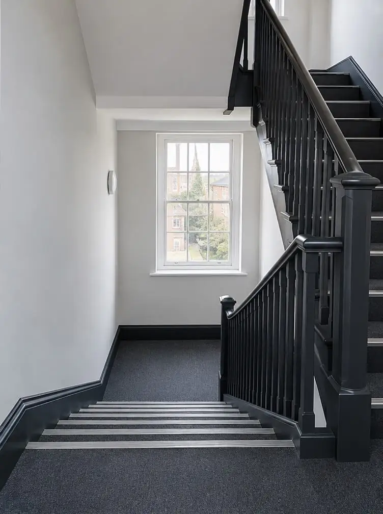 Stairwell after plastering and painting