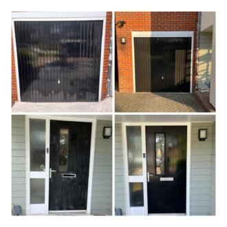Exterior painting white frame and black high gloss doors